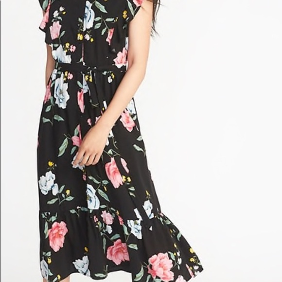 Black ruffle trim shirt dress - Picture 2 of 2